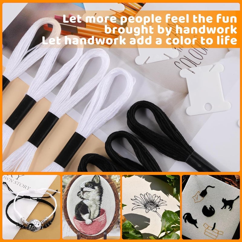 Dercuy Black and White Series Embroidery Thread, Embroidery Cross Floss, Embroidery Thread Floss Set Including Plastic Floss Bobbins, Needle Threader, Hand Sewing Needle for Embroidery - Image 5